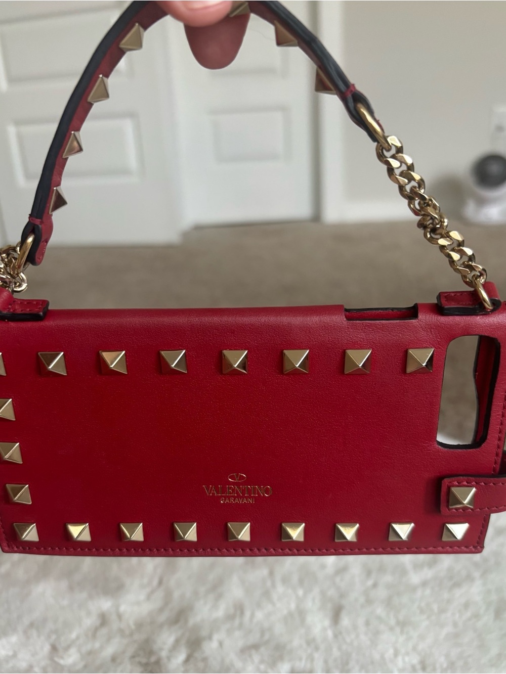 Valentino Garavani Red Leather Rockstud Mini Bag Phone Case mint condition